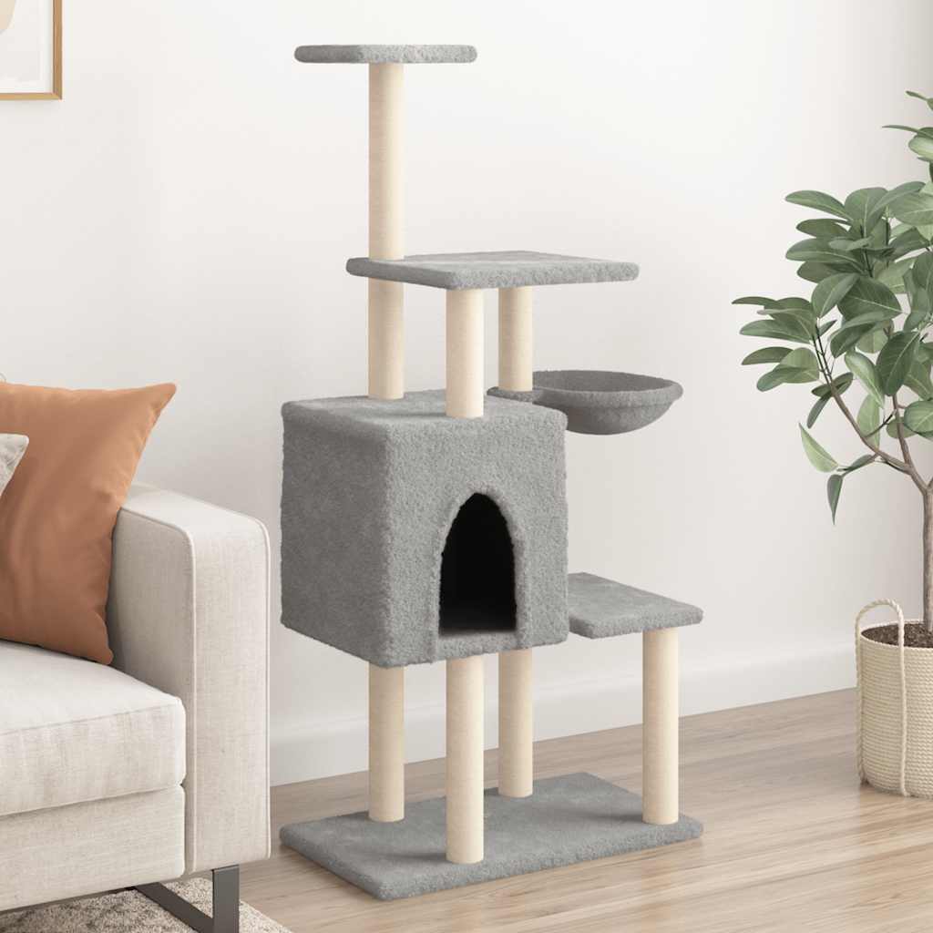 Rascador Para Gatos Con Postes De Sisal Gris Claro 131 Cm_1