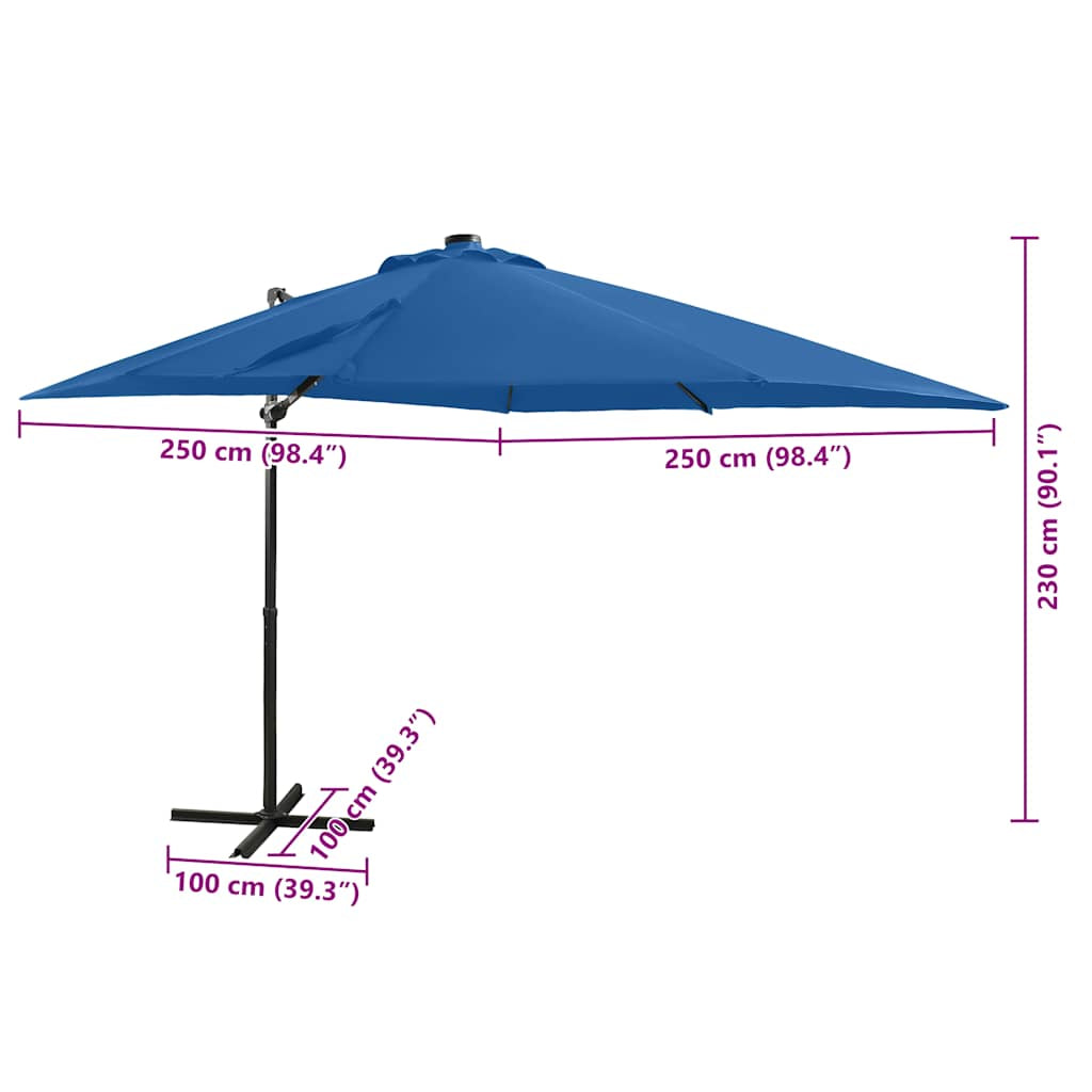 Vidaxl Sombrilla Jardín Voladiza Palo Y Luces Led Azul Celeste 250 Cm_2