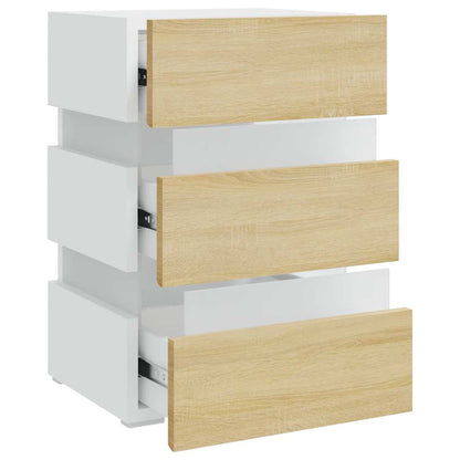 Mesita Noche Led Blanco Y Sonoma Madera Ingeniería 45x35x67 Cm_2