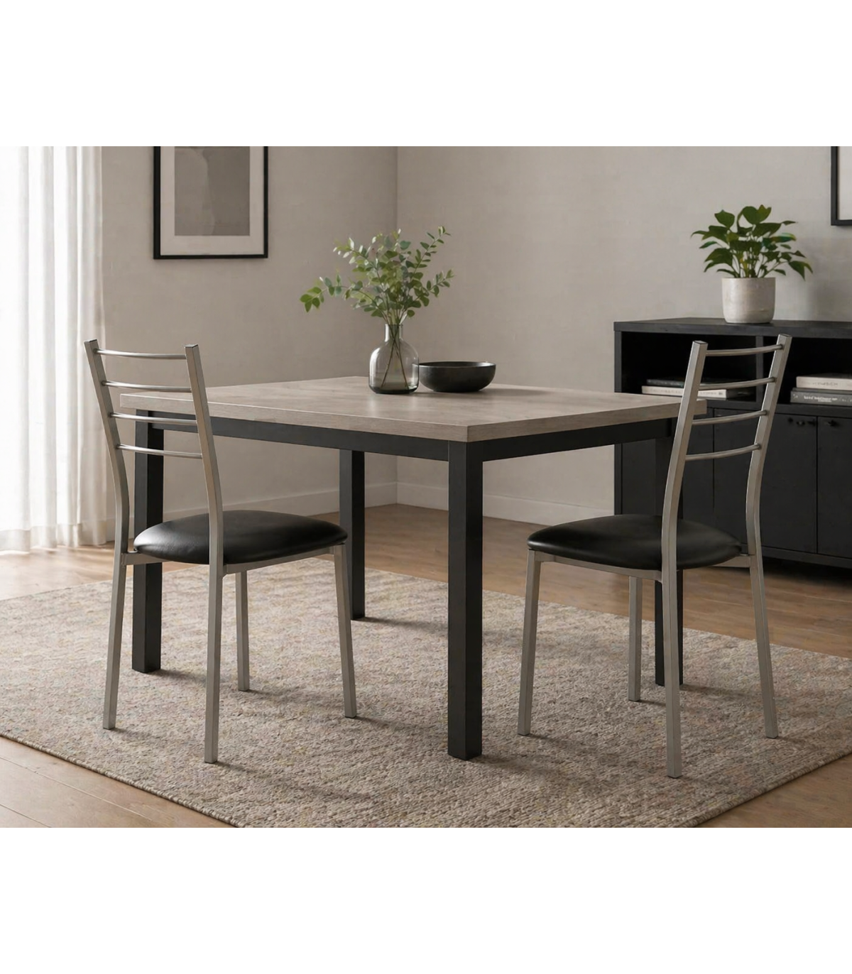 Pack De 2 Sillas Berlin Estructura Gris Tapizado Negro, 90 Cm(alto)38 Cm(ancho)38 Cm(largo_1