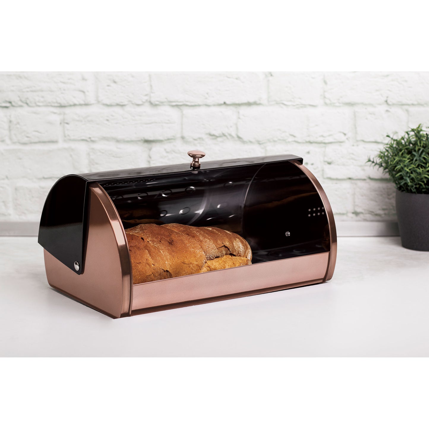 Panera De Mesa Para Guardar Pan Bollería, Tapa Deslizante, Acero Inoxidable, Diseño Moderno Berlinger Haus Black Rose, Oro Rosado/negro_2