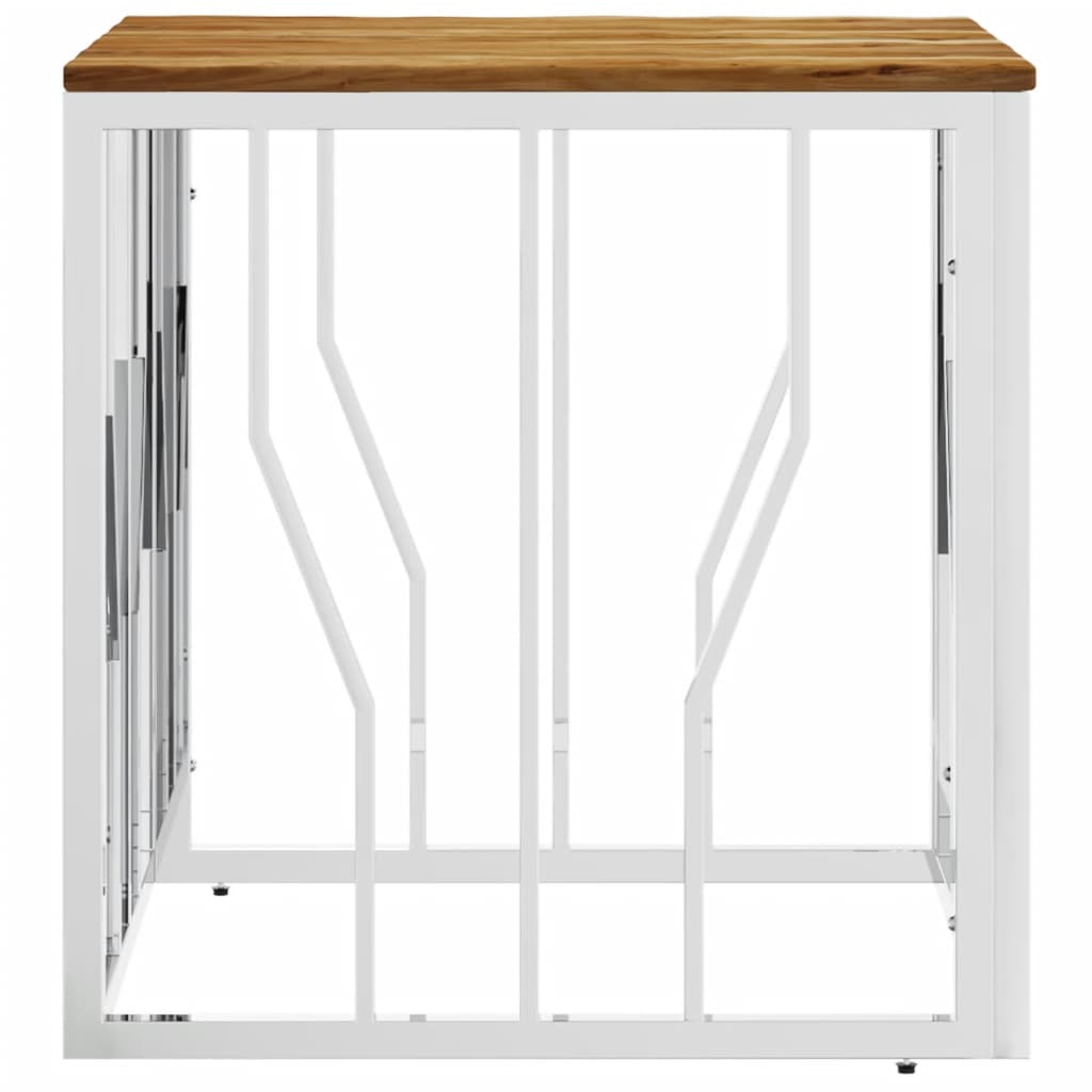 Mesa De Centro Acero Inoxidable Y Madera Maciza Acacia Plateada_1