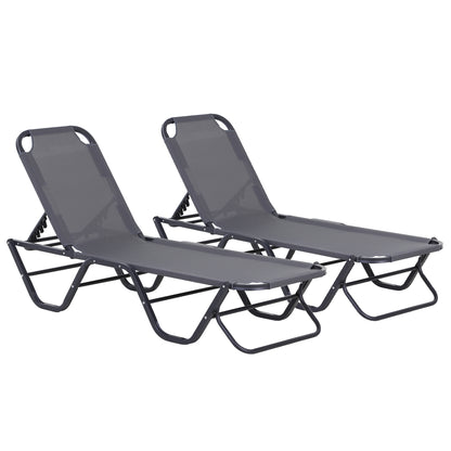 Outsunny Conjunto De 2 Tumbonas Reclinables De Aluminio 163x58,5x91 Cm Gris_0