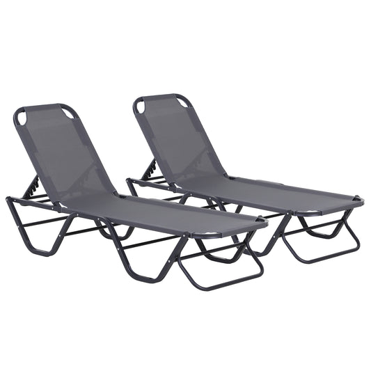 Outsunny Conjunto De 2 Tumbonas Reclinables De Aluminio 163x58,5x91 Cm Gris_0