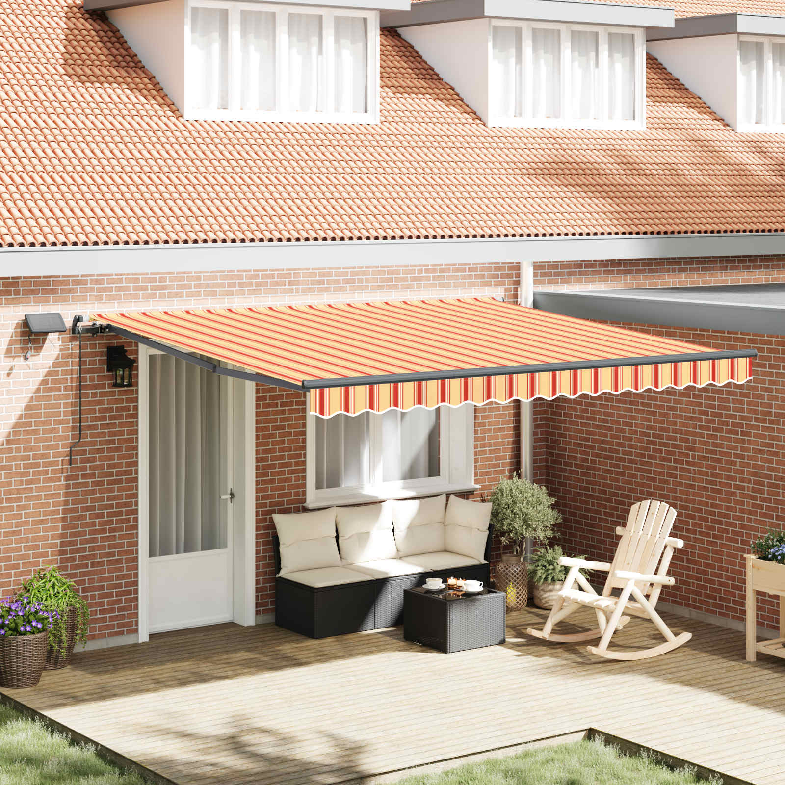 Toldo Retráctil Amarillo Y Naranja 400 X 300 Cm Tela Y Aluminio_1