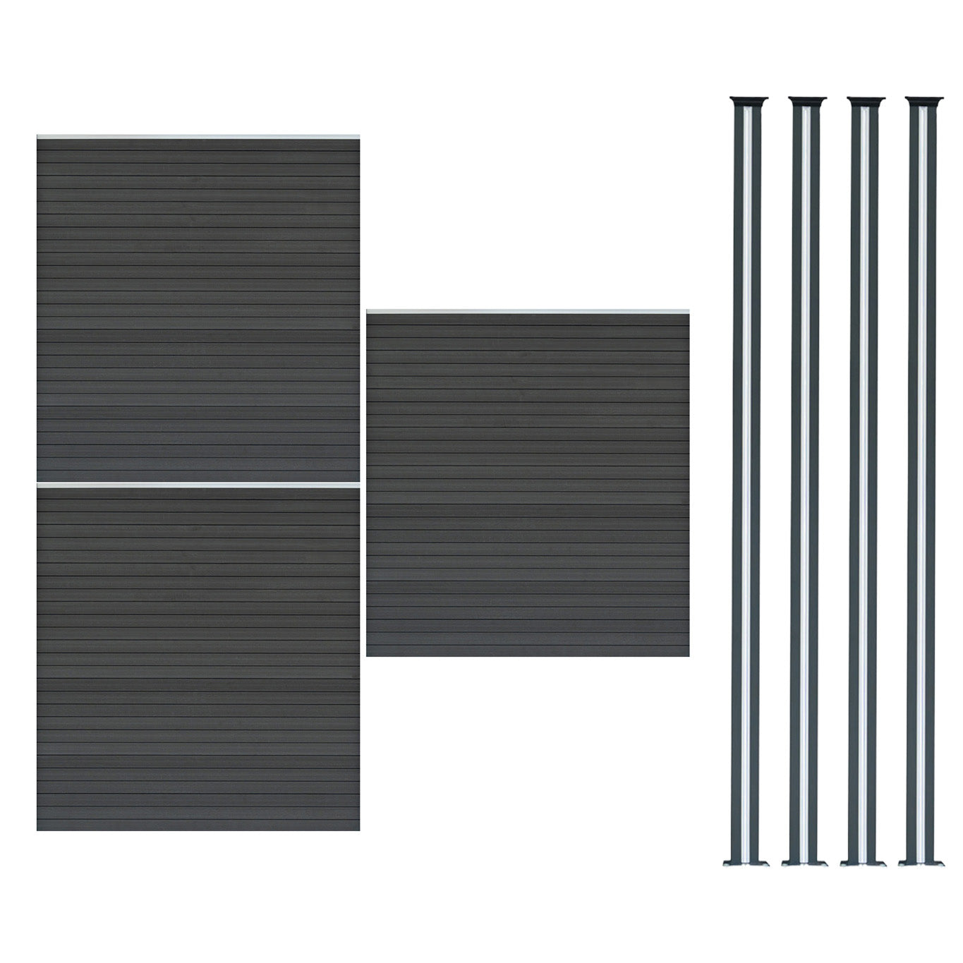 Vallas Para Exteriores De Wpc Y Aluminio - 3x Paneles + 4x Postes | Gris_0