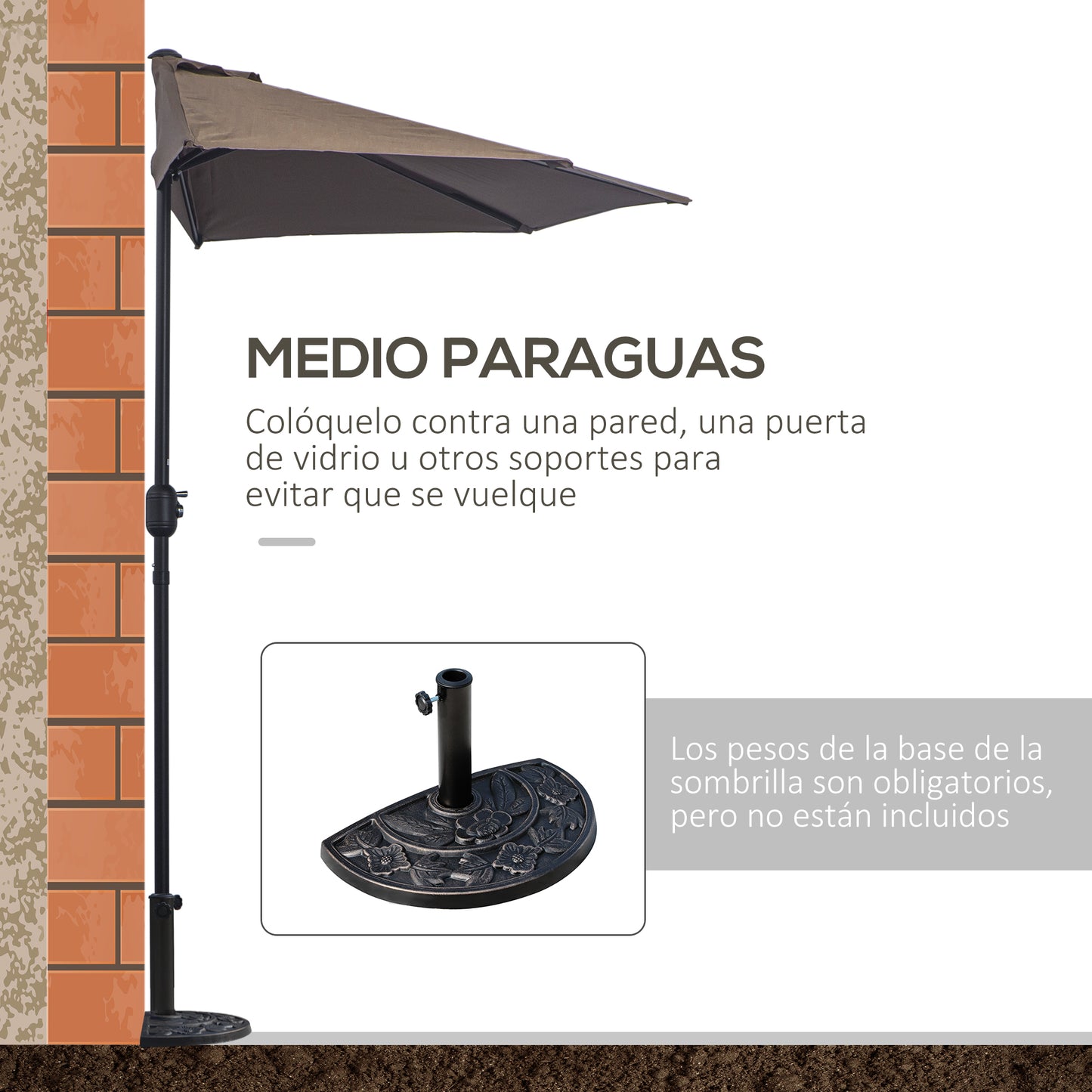 Outsunny Sombrilla Parasol Jardín Con Manivela Semicircular Exterior 269x138x236_4