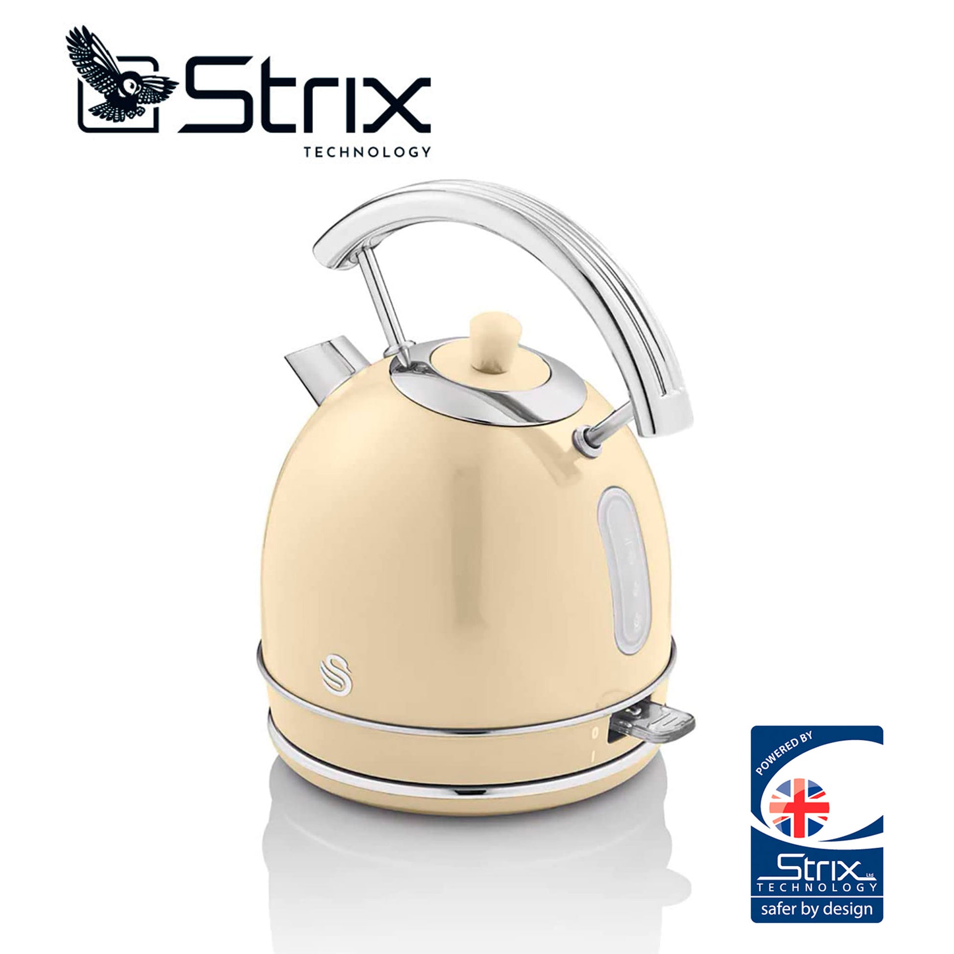 Hervidor Agua Eléctrico Retro , 1,8 L, Resistencia Oculta Acero Inoxidable, Sin Bpa, Inalámbrico Swan Sk14630cneu Crema