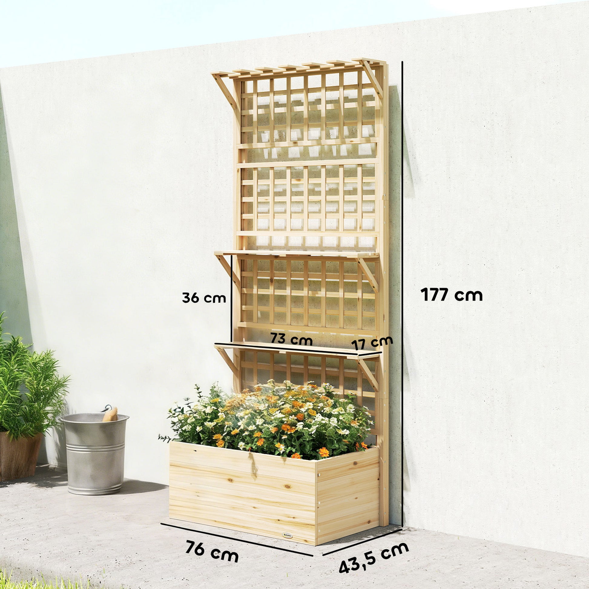 Outsunny Jardinera Con Enrejado Y Techo De Madera Con 2 Estantes Natural_2