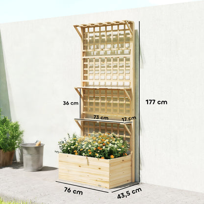 Outsunny Jardinera Con Enrejado Y Techo De Madera Con 2 Estantes Natural_2
