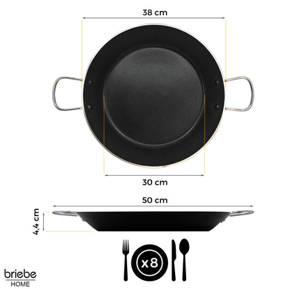 Briebe Paellera Inducción 38cm, 7-8 Raciones, Aluminio Prensado, Antiadherente Sin Pfoa, 3mm Espesor, Zafrán, Negro_5
