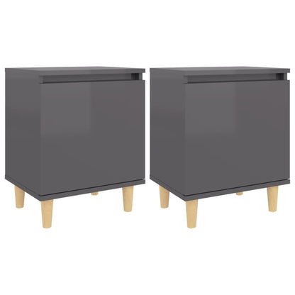Mesitas De Noche 2 Uds Patas De Madera Gris Brillo 40x30x50 Cm_0