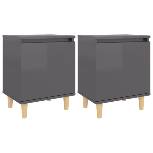 Mesitas De Noche 2 Uds Patas De Madera Gris Brillo 40x30x50 Cm_0