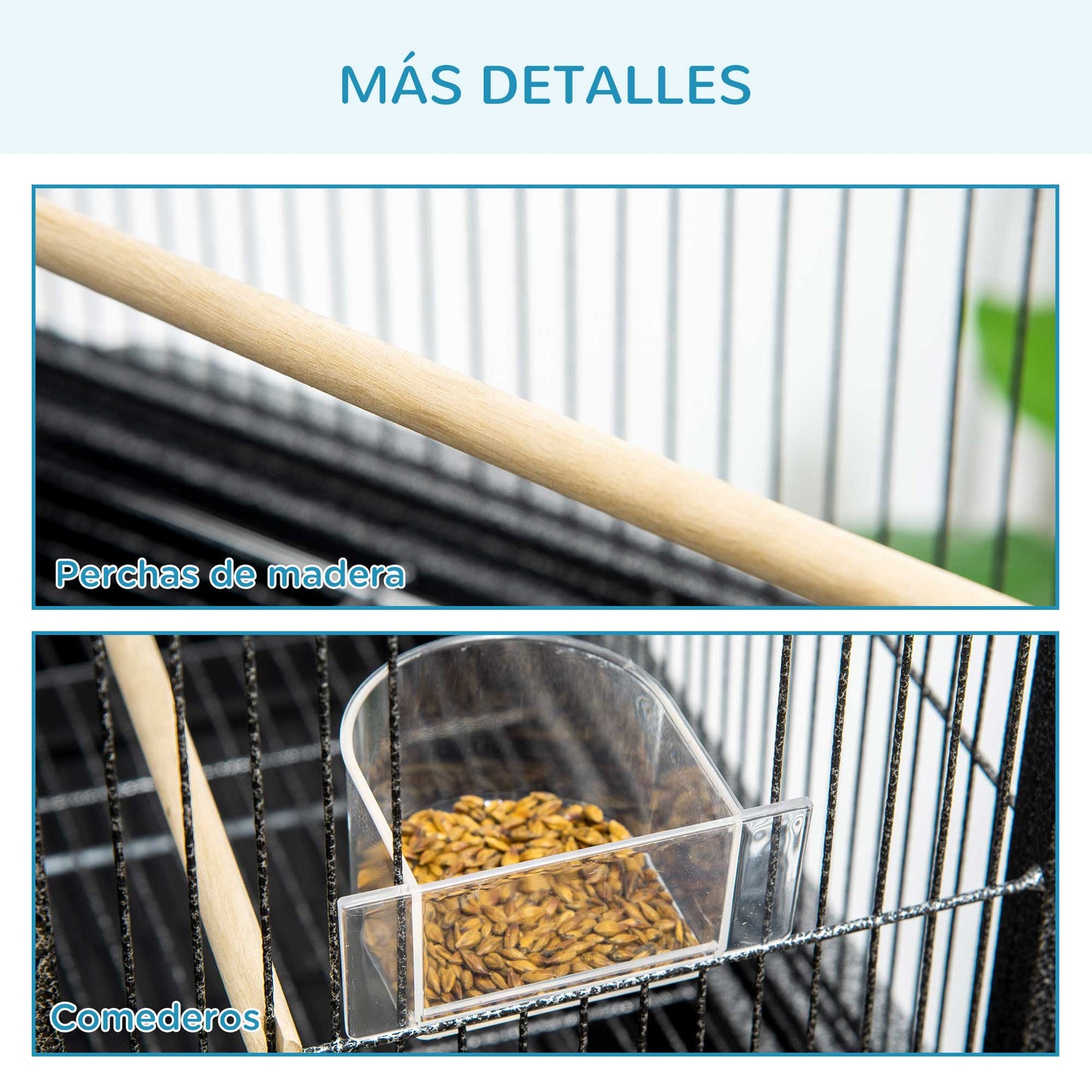Pawhut Jaula Para Pájaros Con 4 Comederos Ruedas 81x48x162,5 Cm Negro Y Gris_3
