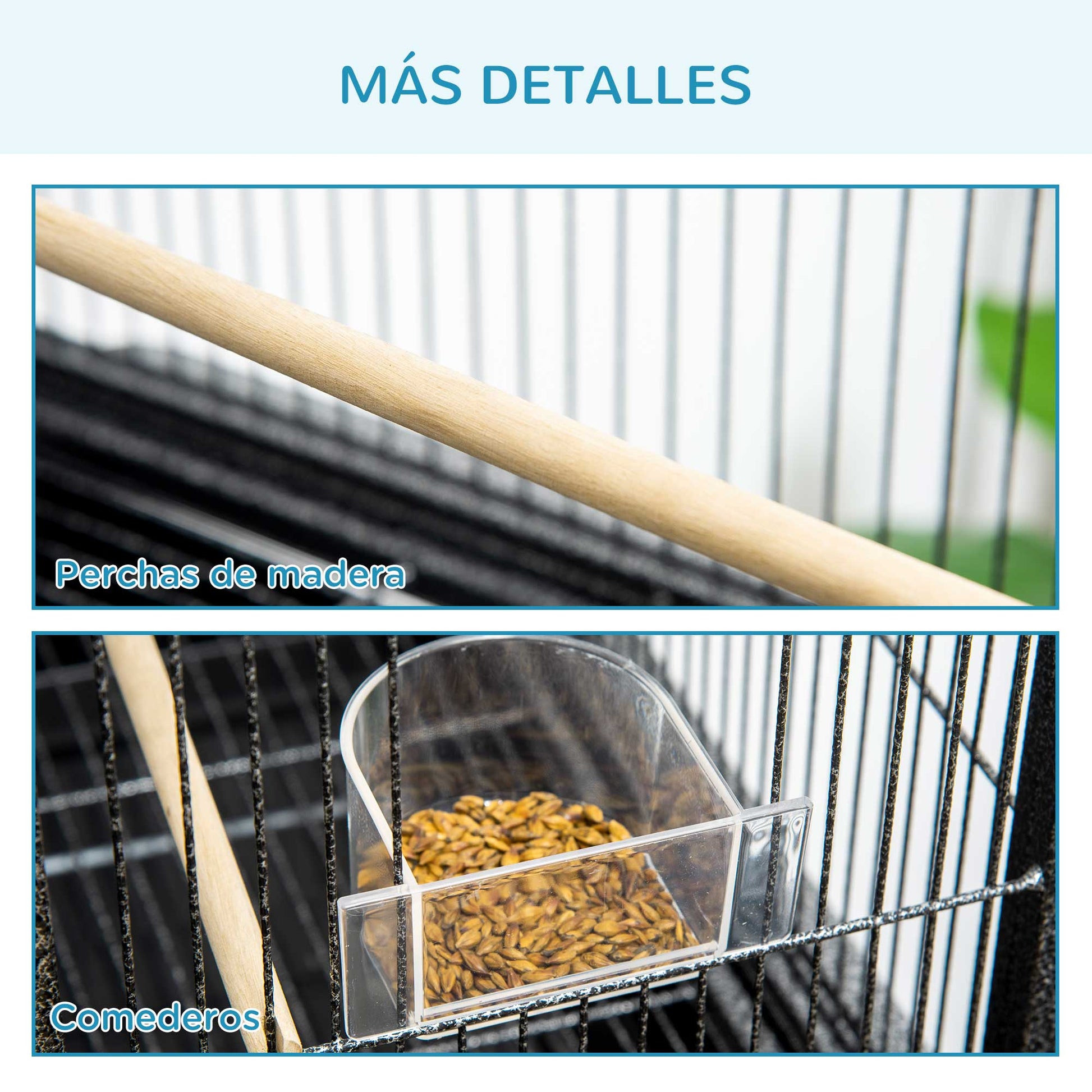 Pawhut Jaula Para Pájaros Con 4 Comederos Ruedas 81x48x162,5 Cm Negro Y Gris_3