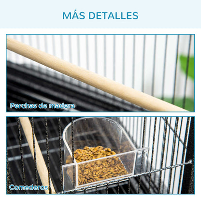 Pawhut Jaula Para Pájaros Con 4 Comederos Ruedas 81x48x162,5 Cm Negro Y Gris_3