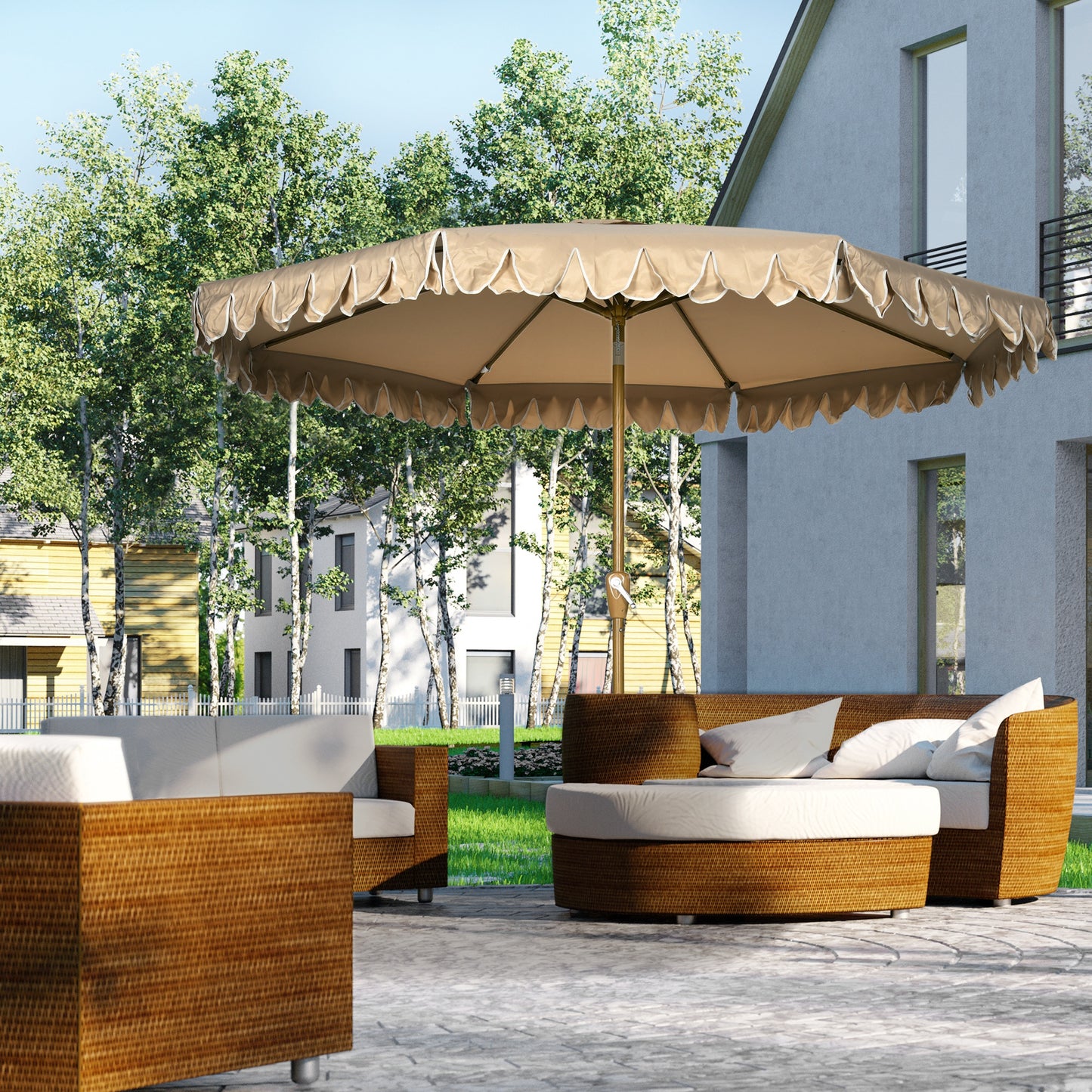 Outsunny Sombrilla De Terraza Ø264x240 Cm Ángulo Ajustable Con Manivela Caqui_1
