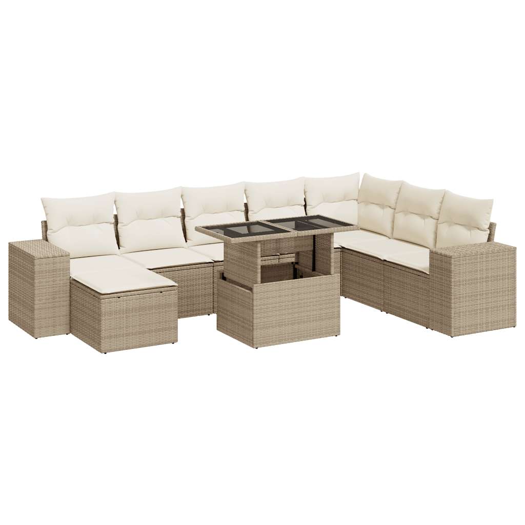 Set De Sofás De Jardín Con Cojines 9 Pzas Ratán Sintético Beige / Vetonek_2