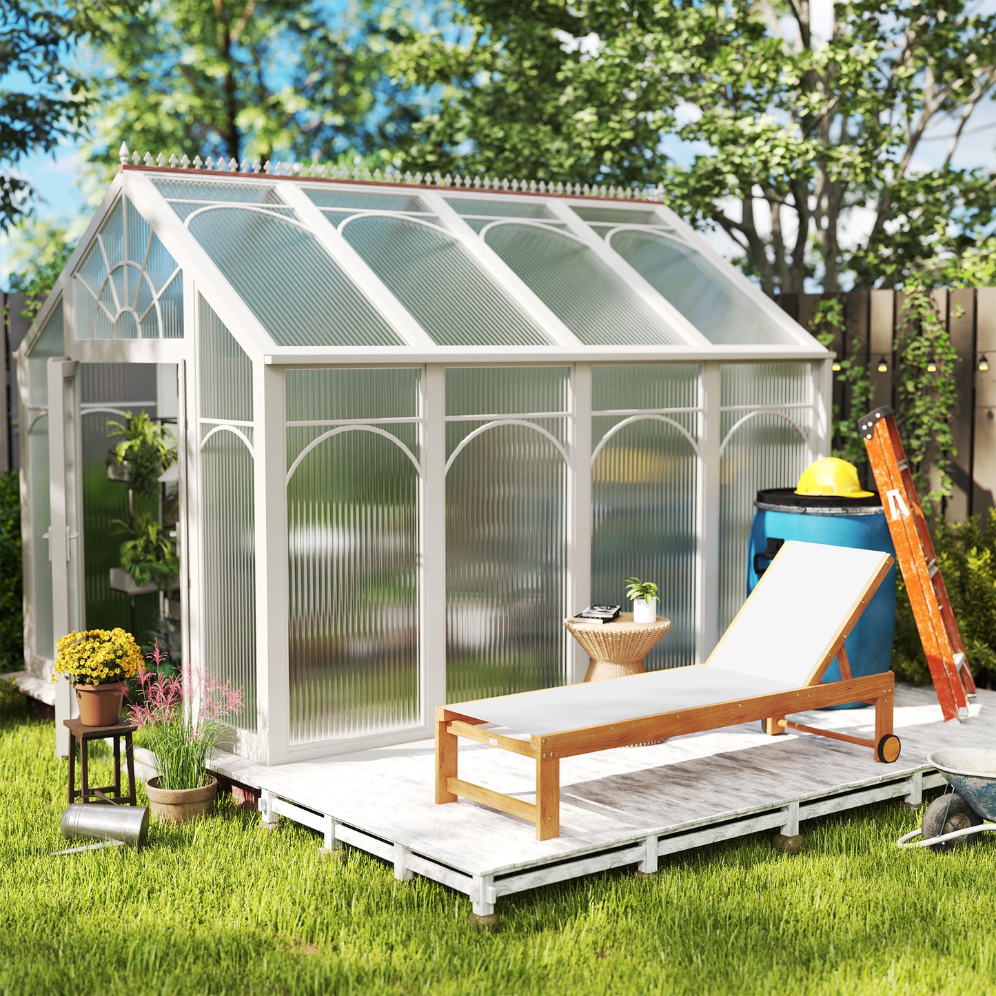 Outsunny Tumbona De Madera De Acacia Con Ruedas Respaldo Ajustable Gris Claro_3