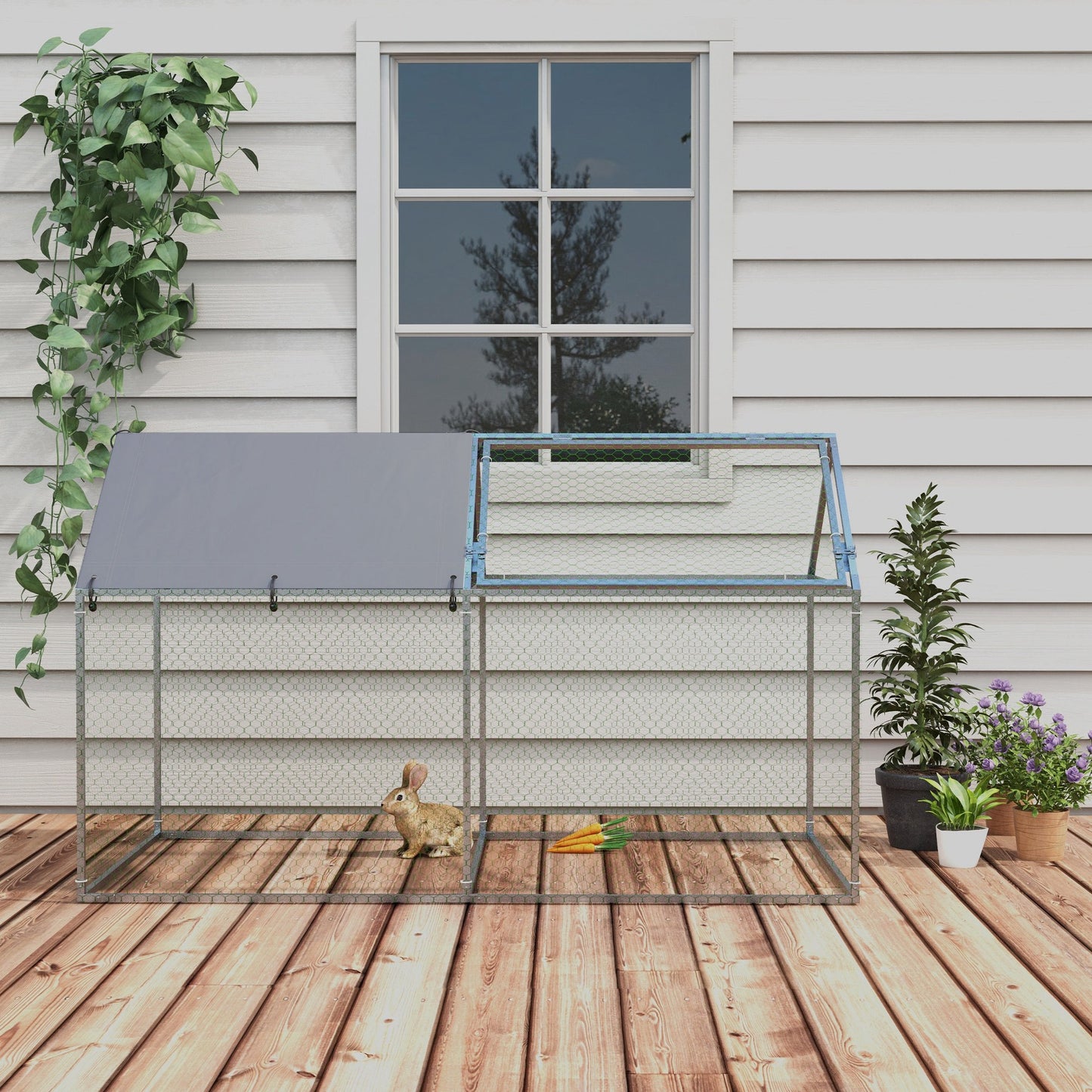 Pawhut Jaula Para Animales Pequeños Con 1 Puerta Superior 198x100x120 Cm Plata_4