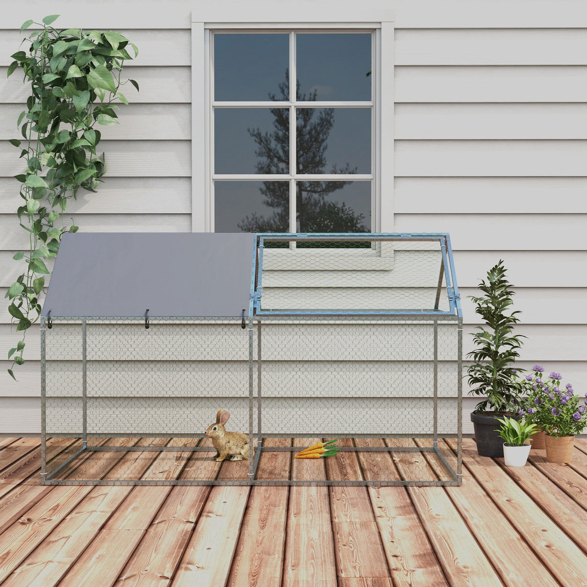 Pawhut Jaula Para Animales Pequeños Con 1 Puerta Superior 198x100x120 Cm Plata_4