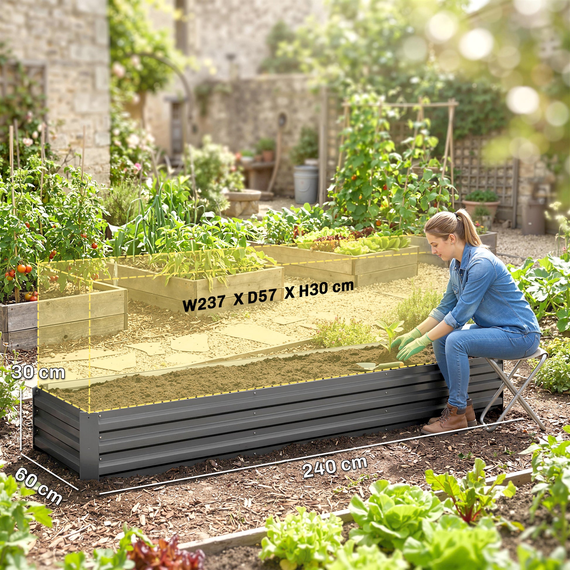 Outsunny Jardinera Exterior Grande Rectangular De Acero Galvanizado 240x60x30 Cm_2