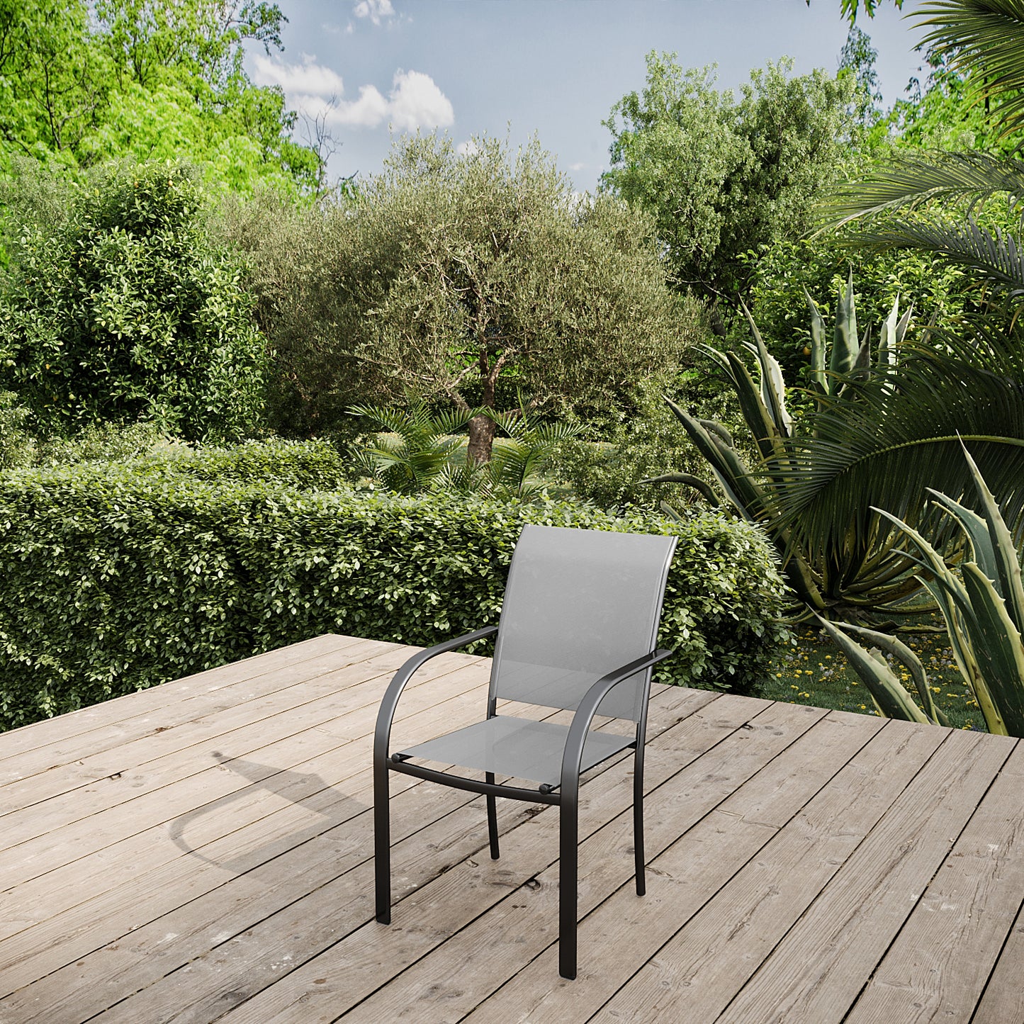 Lote De 4 Sillas De Jardín Gris Claro - Mobiliario De Jardín - Texaline Aluminio Apilable 65x56x86cm_3