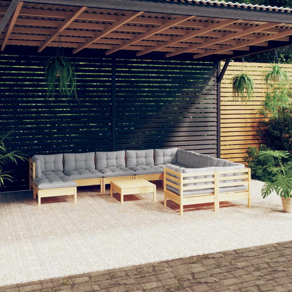 Vidaxl Juego De Muebles De Jardín 11 Pzas Y Cojines Madera De Pino_1
