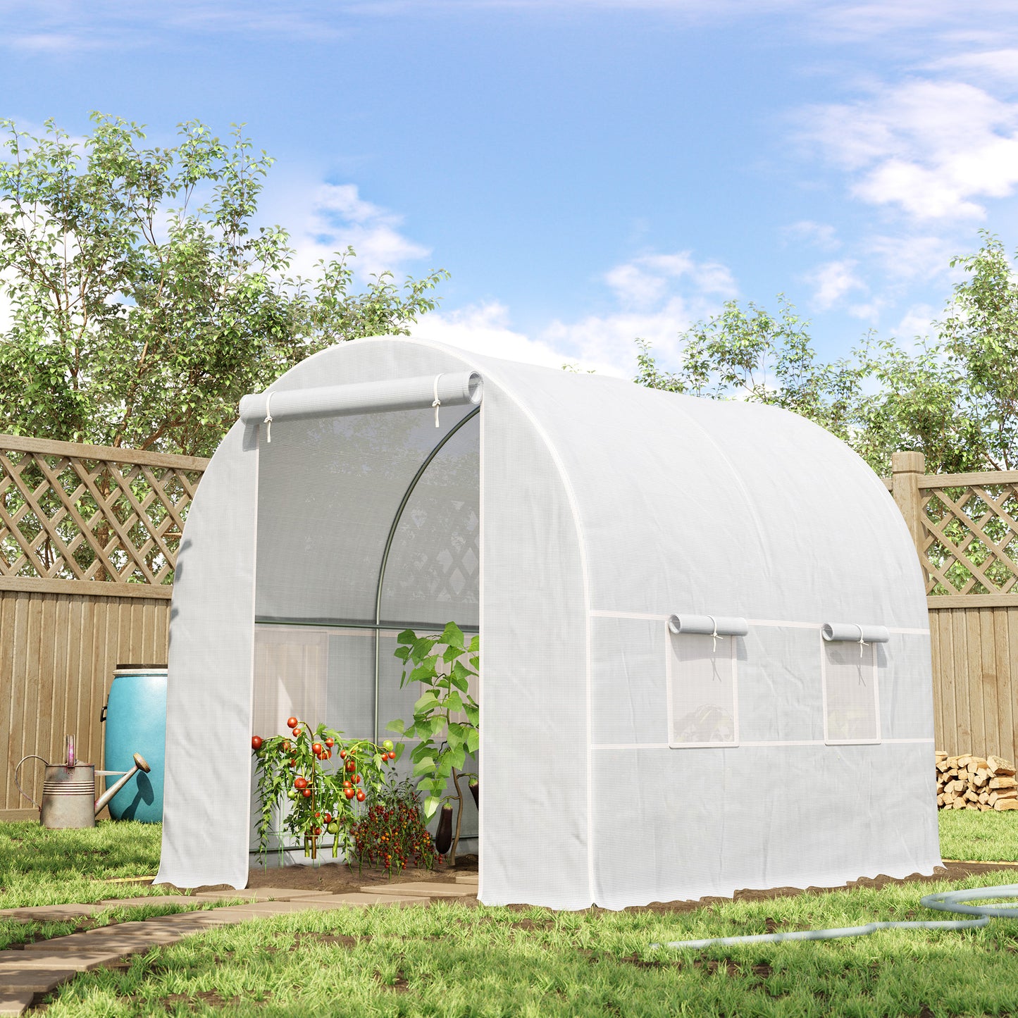Outsunny Invernadero Túnel 245x200x200cm Con 4 Ventanas Cultivo Plantas Blanco_1