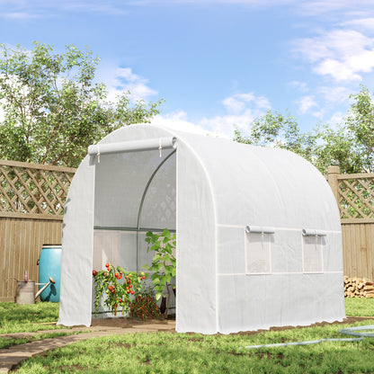Outsunny Invernadero Túnel 245x200x200cm Con 4 Ventanas Cultivo Plantas Blanco_1