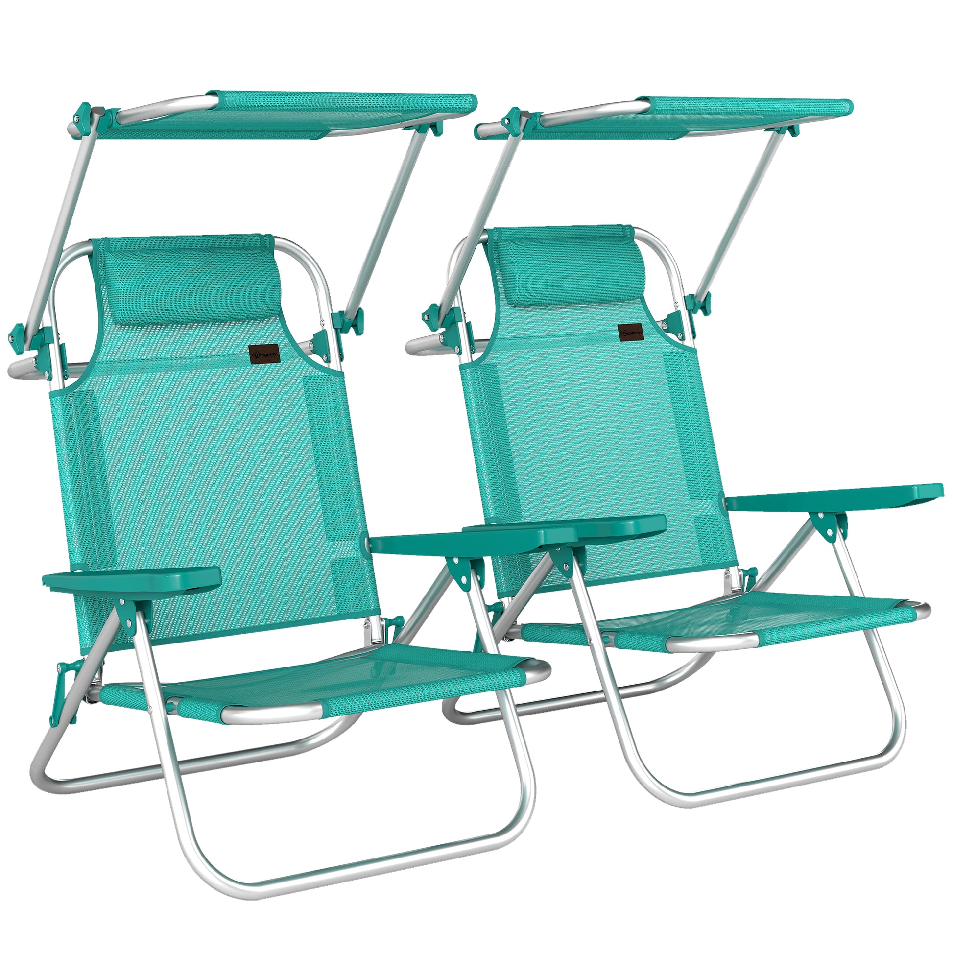 Outsunny Pack De 2 Sillas De Playa Plegables Con Respaldo Reclinable Turquesa_0