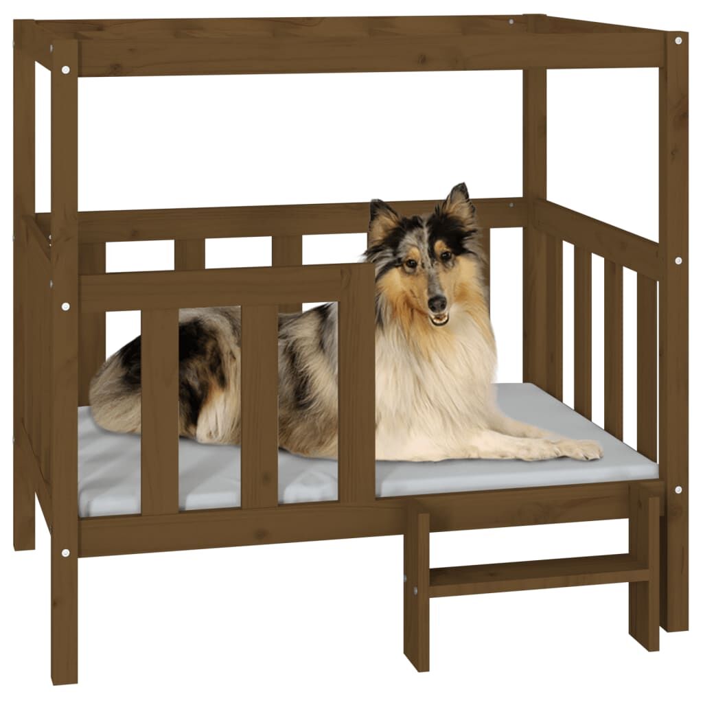 Vidaxl Cama Perros Madera Maciza Pino Marrón Miel 105,5x83,5x100 Cm_3