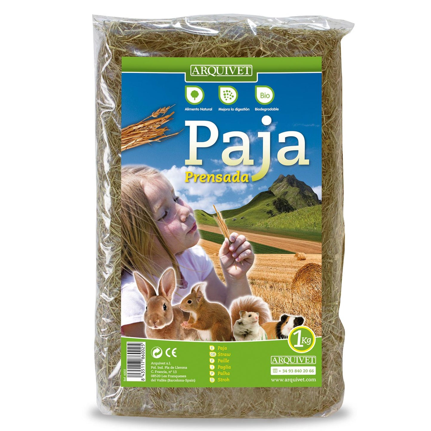 Forraje y lecho para animales Paja Arquivet 1 kg