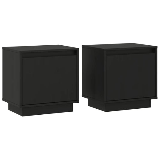 Mesitas De Noche 2 Uds Madera Maciza De Pino Negro 40x30x40 Cm_0