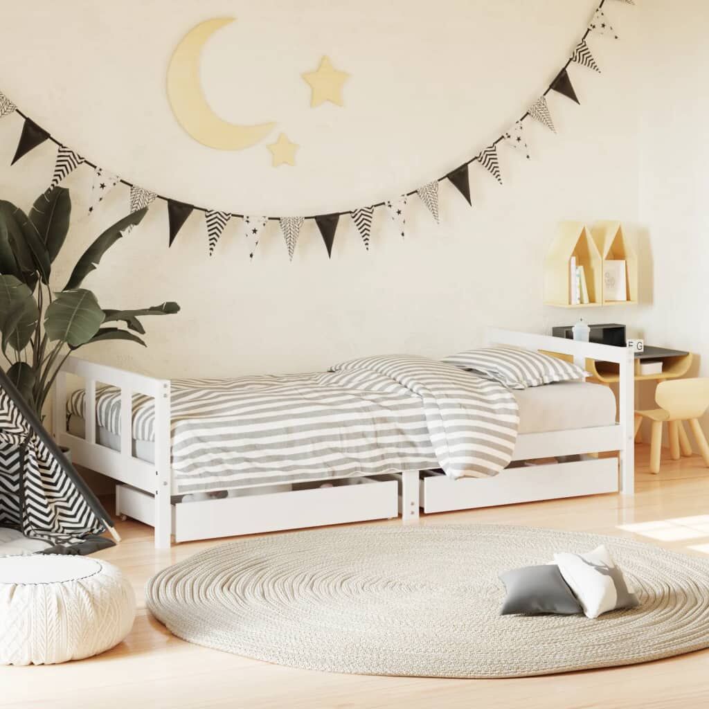 Vidaxl Estructura De Cama Infantil Con Cajones Madera Blanco 90x190 Cm_1