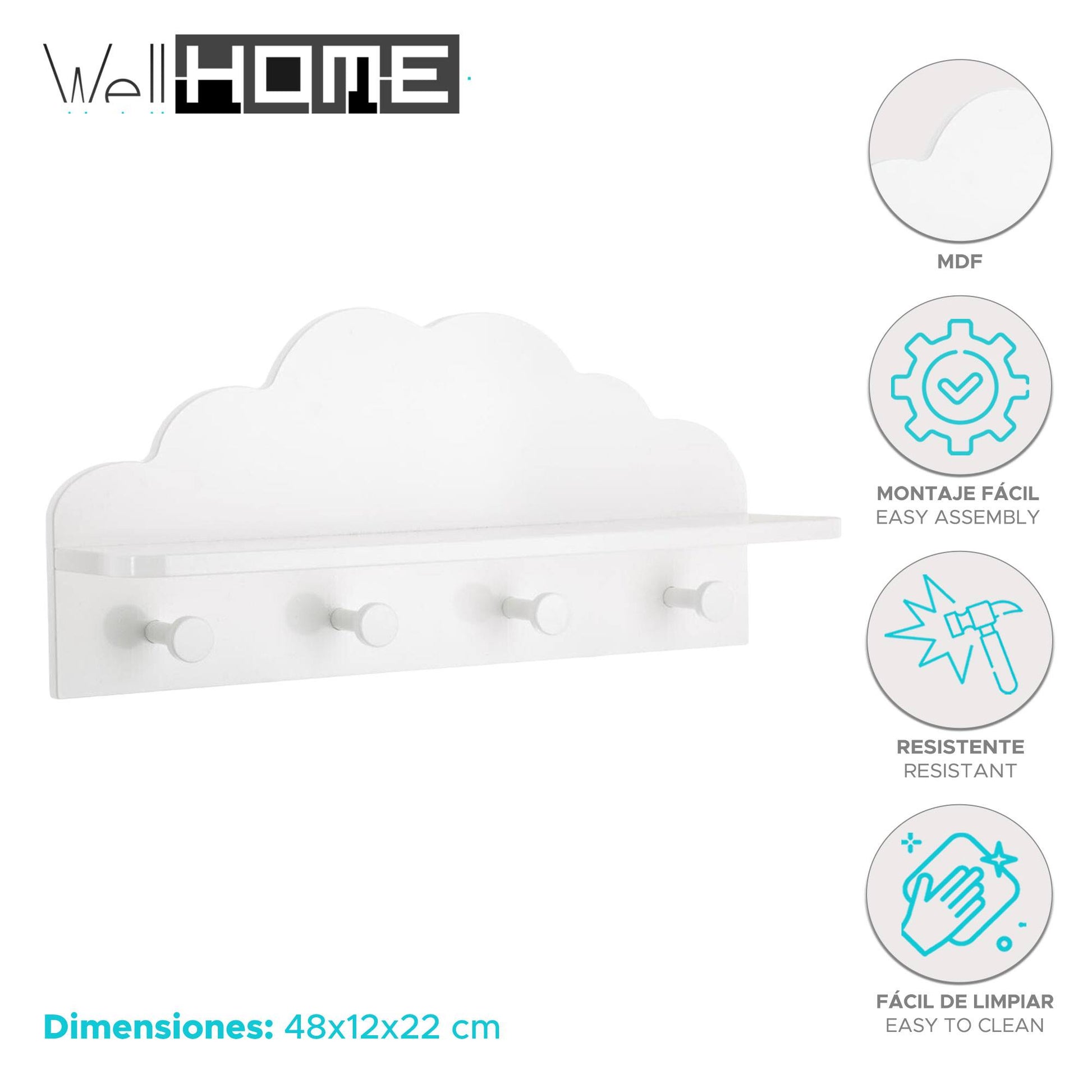Well Home - Perchero Infantil nube Color Blanco