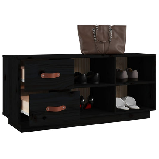 Banco Zapatero Madera Maciza De Pino Negro 100x34x45 Cm / Vetonek_0
