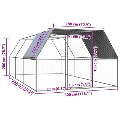 Vidaxl Jaula Gallinero De Acero Galvanizado 3x8x2 M_2