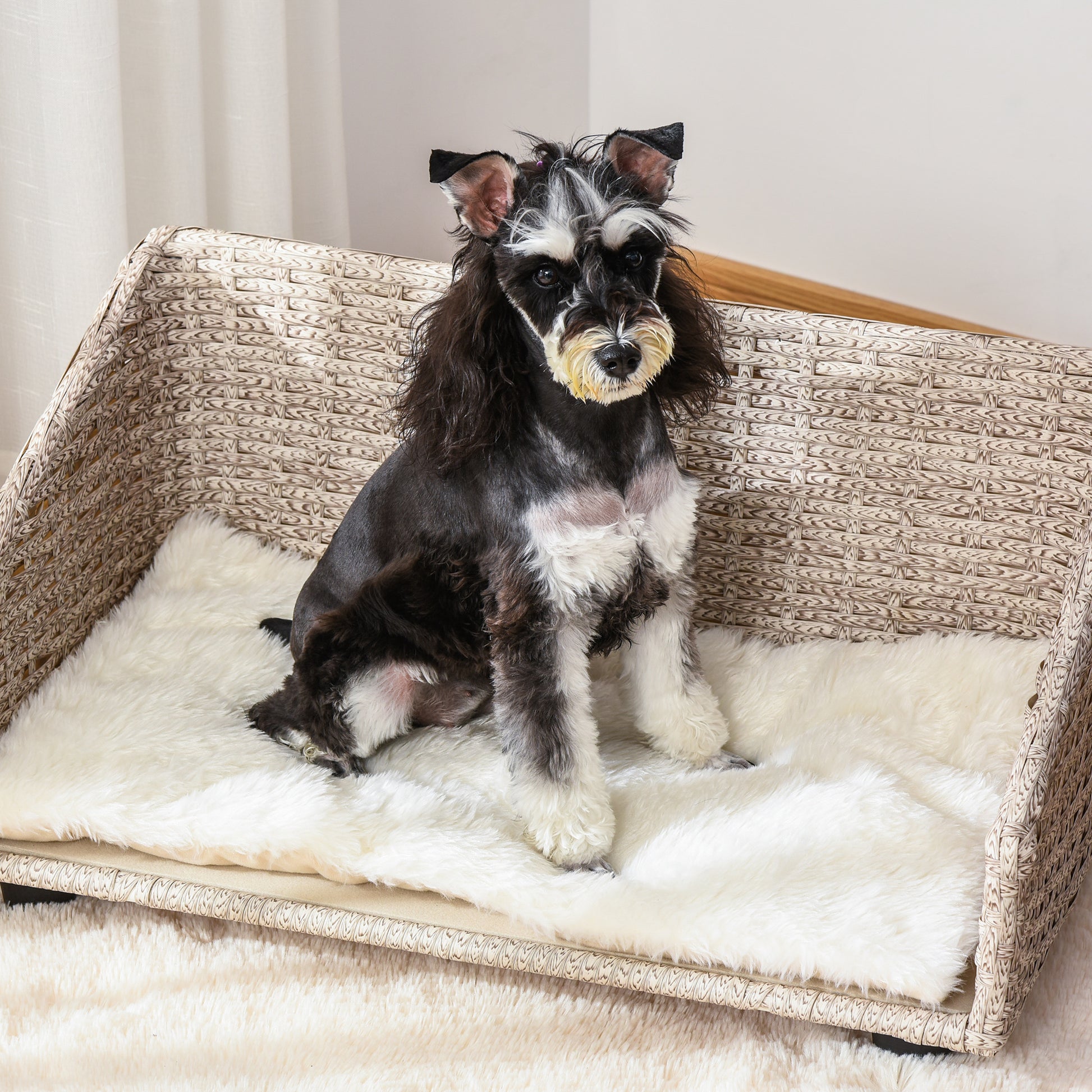 Pawhut Sofá Cama De Ratán Para Mascotas Perros Gatos Con Cojín Lavable_3