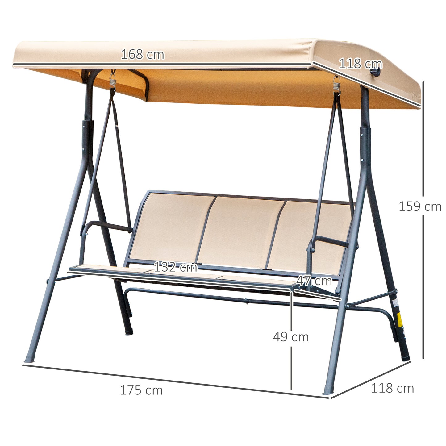 Outsunny Columpio De Jardín De 3 Plazas Techo Ajustable 175x118x159 Cm Beige_2