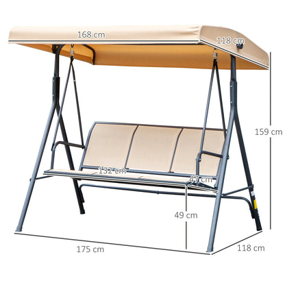 Outsunny Columpio De Jardín De 3 Plazas Techo Ajustable 175x118x159 Cm Beige_2