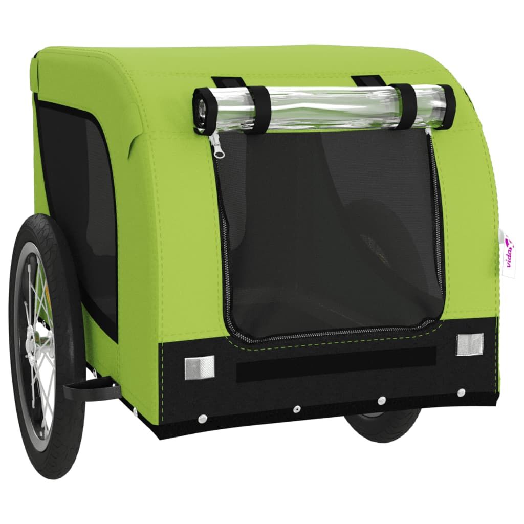 Vidaxl Remolque De Bicicleta Mascotas Hierro Tela Oxford Verde Negro_3
