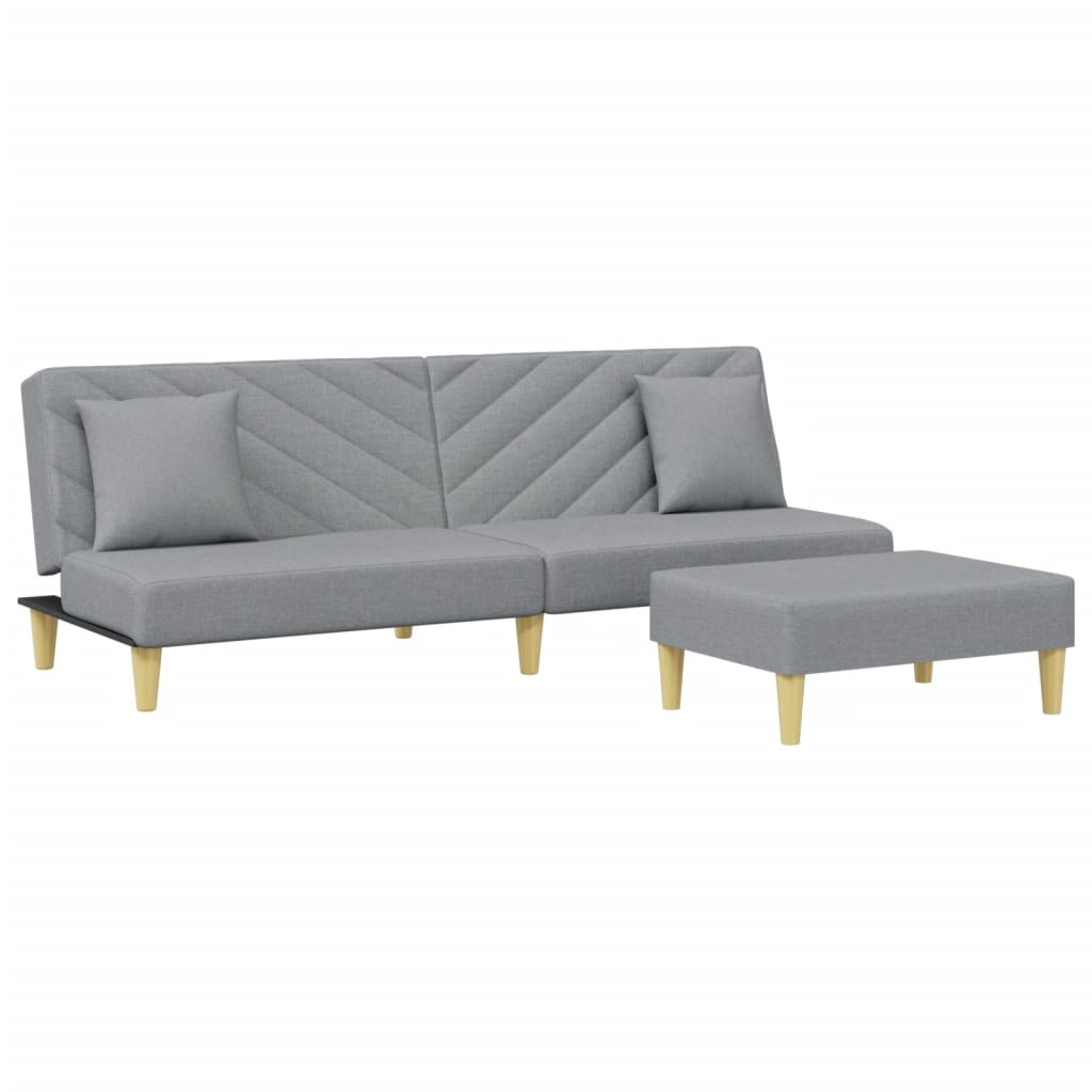 Sofá Cama De 2 Plazas Con Almohadas Y Taburete Tela Gris Claro / Vetonek_2