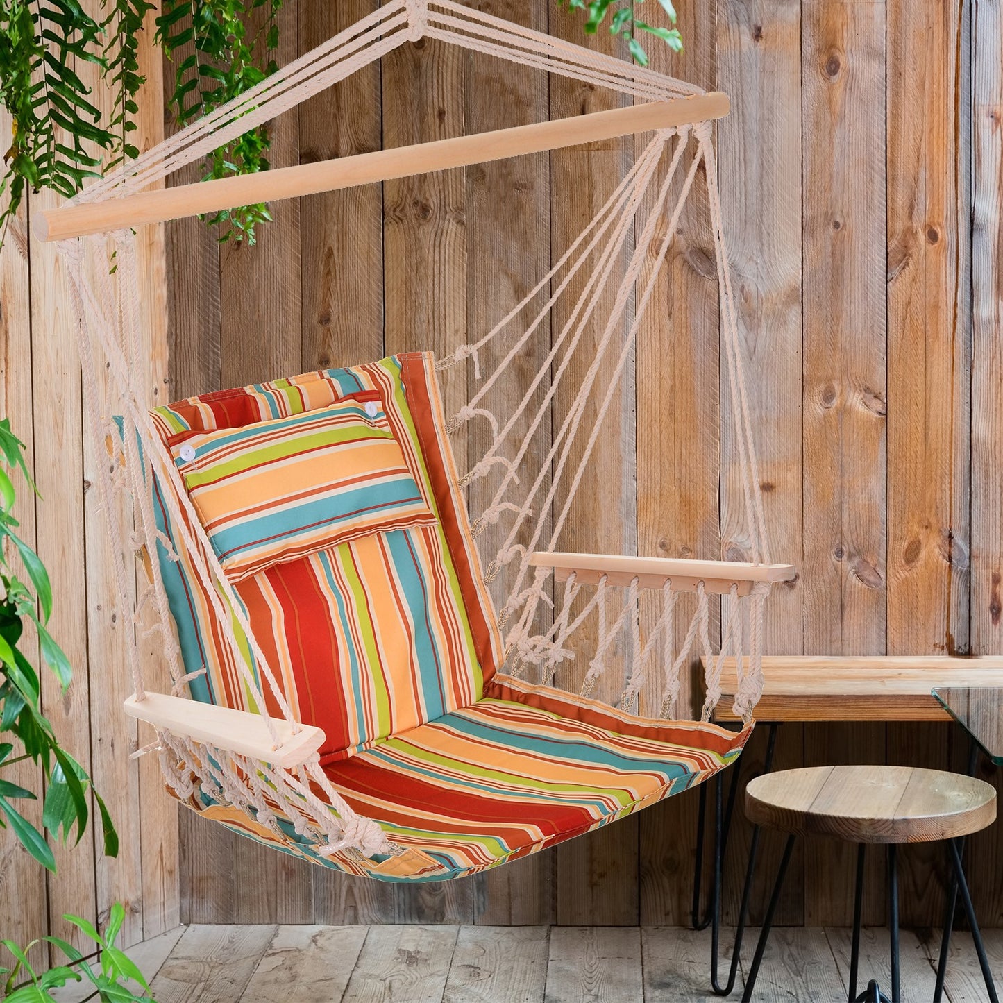 Outsunny Silla Colgante Para Exterior Interior De Rayas 100x106cm Carga 100 Kg_1