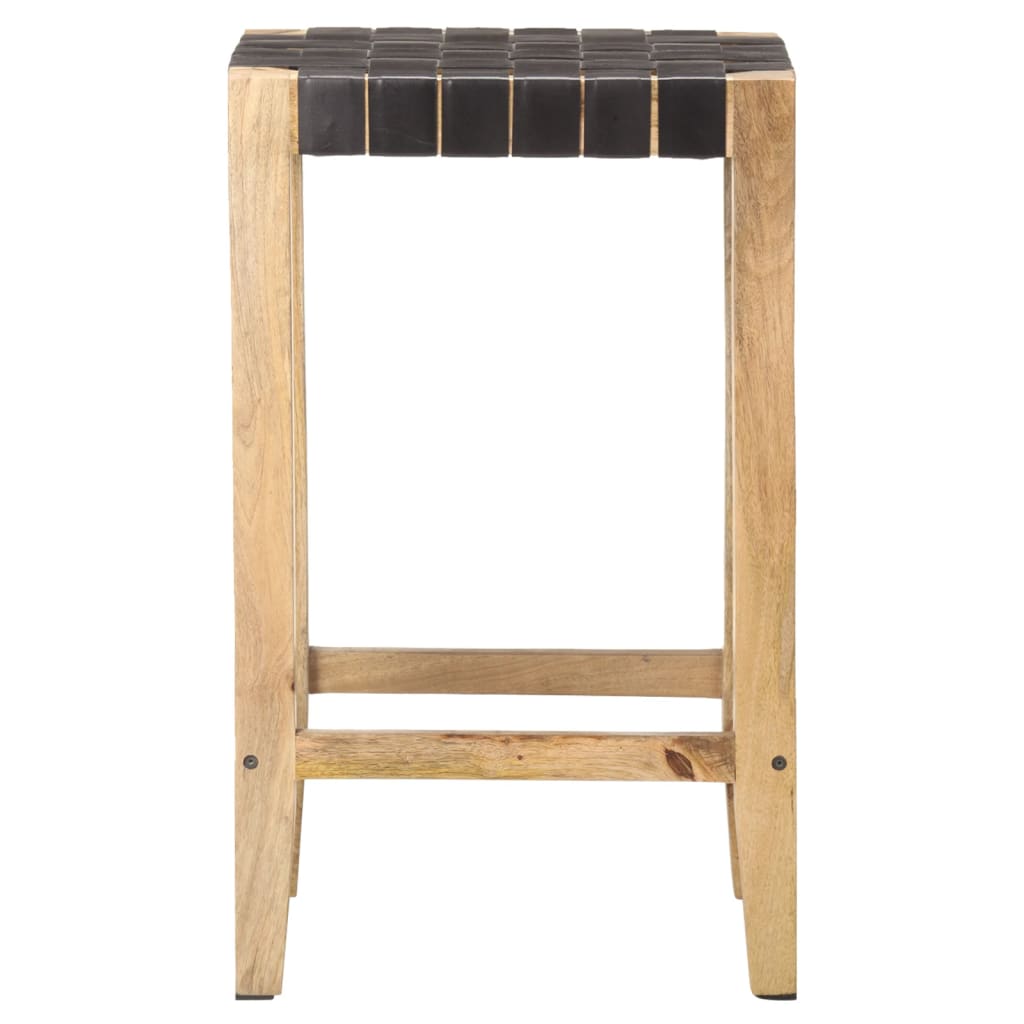 Taburetes De Cocina 2 Unidades Cuero Auténtico Negro 75 Cm_1