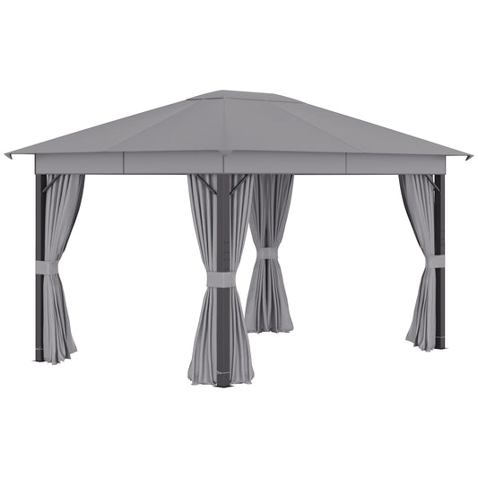 Outsunny Cenador Jardín 4x3 M Con Techo De Ventilación 4 Cortinas Para Exterior_0