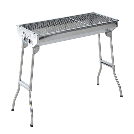 Outsunny Barbacoa Portátil Y Plegable Acero Inoxidable Parrilla 73x33x71cm Plata_0