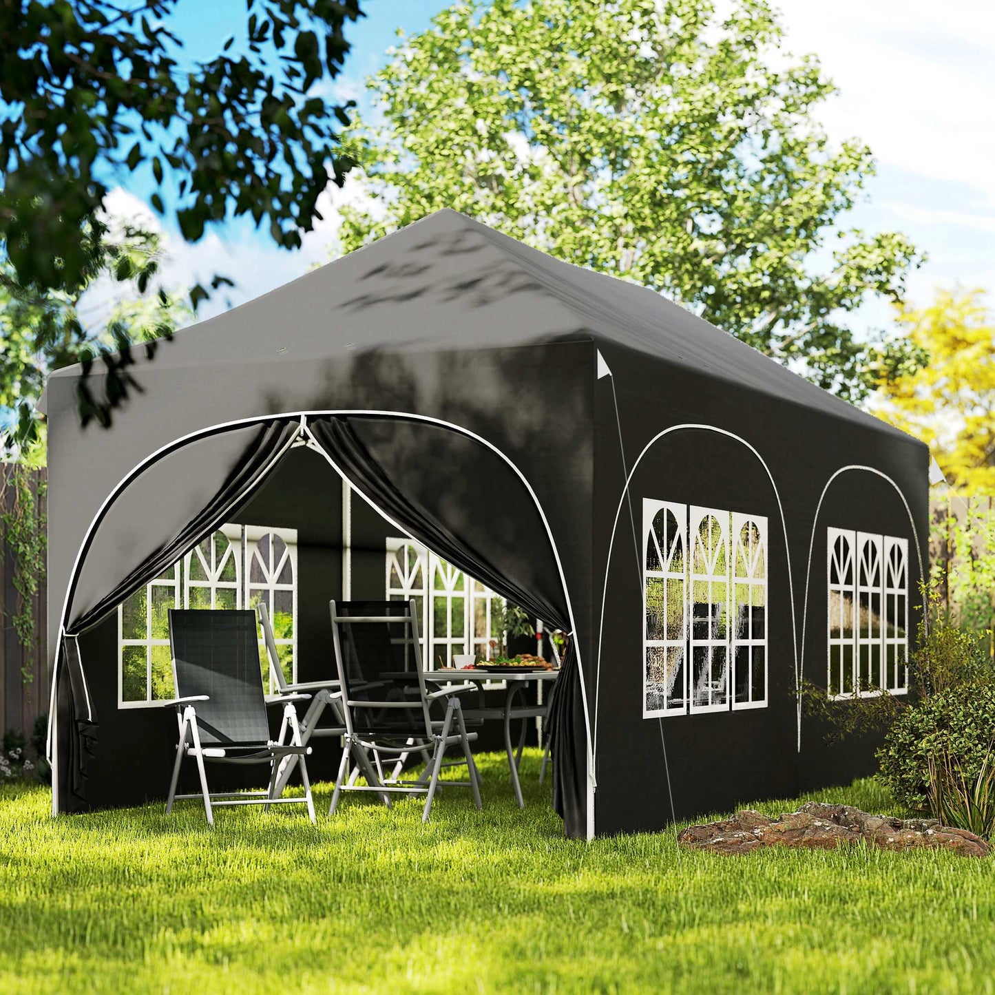 Outsunny Carpa Plegable 6x3 M Con Altura Ajustable 6 Laterales Extraíbles Gris_1