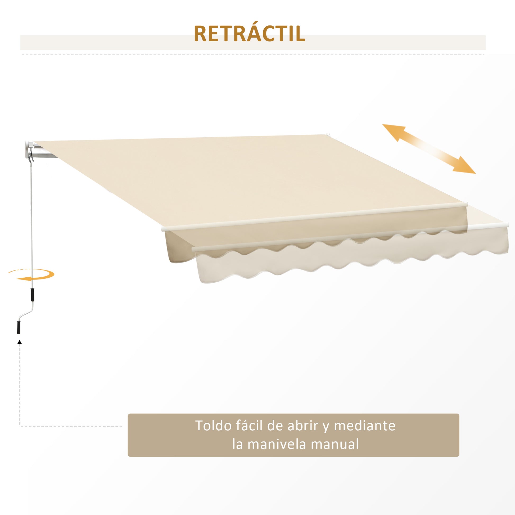 Outsunny Toldo Manual Retráctil Plegable Con Manivela Exterior 295x245 Cm Beige_3
