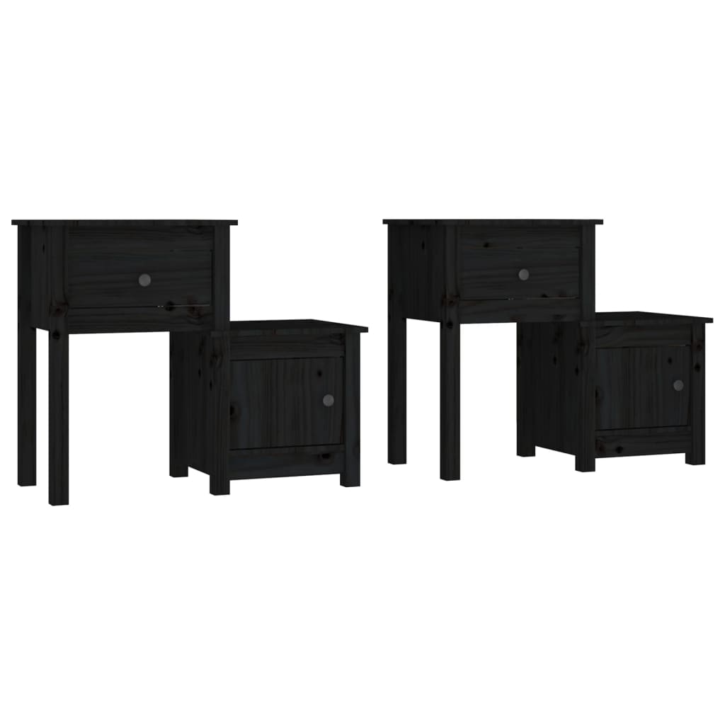 Mesitas De Noche 2 Uds Madera De Pino Negro 79,5x38x65,5 Cm_0